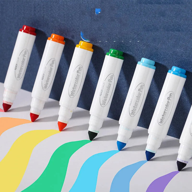 Children's washable plastic watercolour pen set showing 36-colour and 48-colour barrel options.