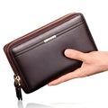 Man purse handbag in black PU leather with zipper closure, 21cm length, 12cm height