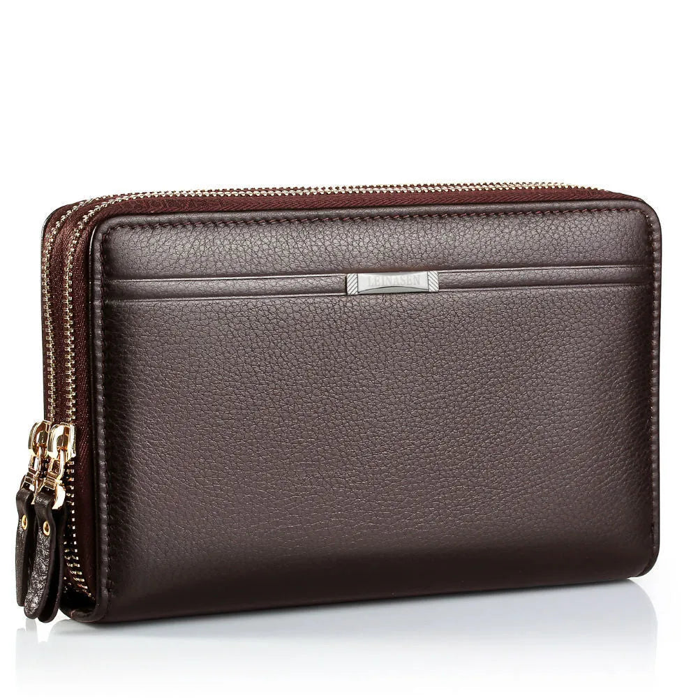 Man purse handbag in black PU leather with zipper closure, 21cm length, 12cm height