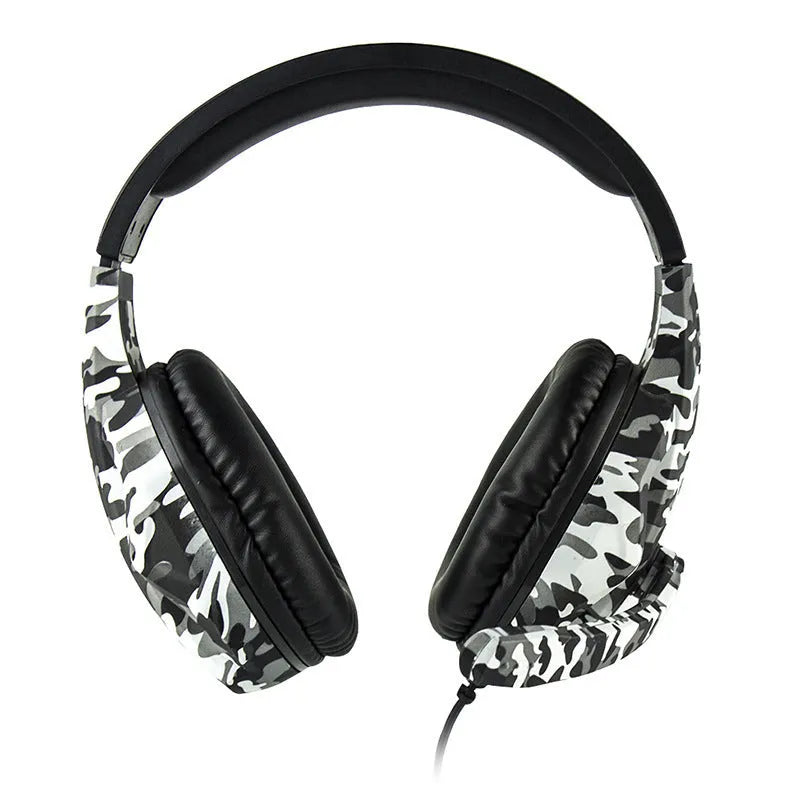PS4 gaming headset with light-up camouflage pattern on earcups and adjustable headband