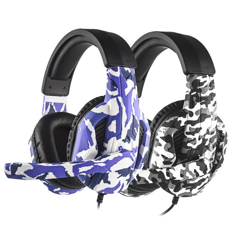 PS4 gaming headset with light-up camouflage pattern on earcups and adjustable headband