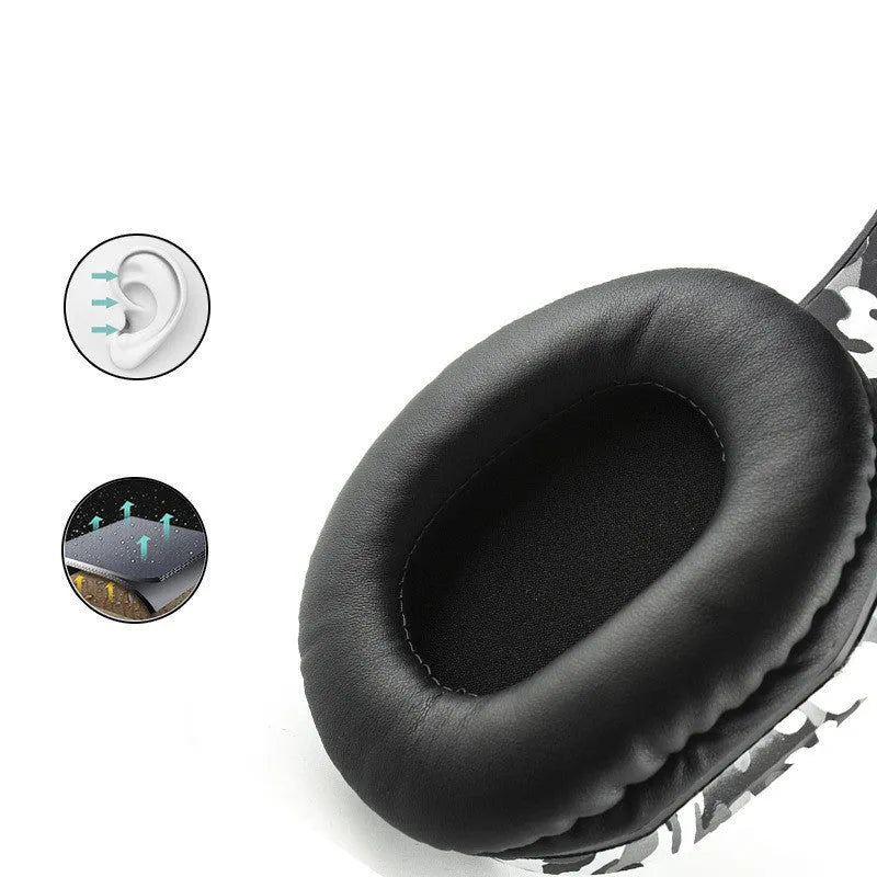 PS4 gaming headset with light-up camouflage pattern on earcups and adjustable headband