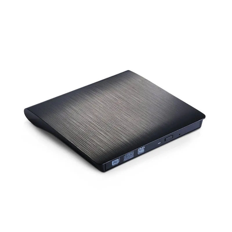 Black external USB DVD burner with tray open, 138x135x39mm, for laptop or desktop computer