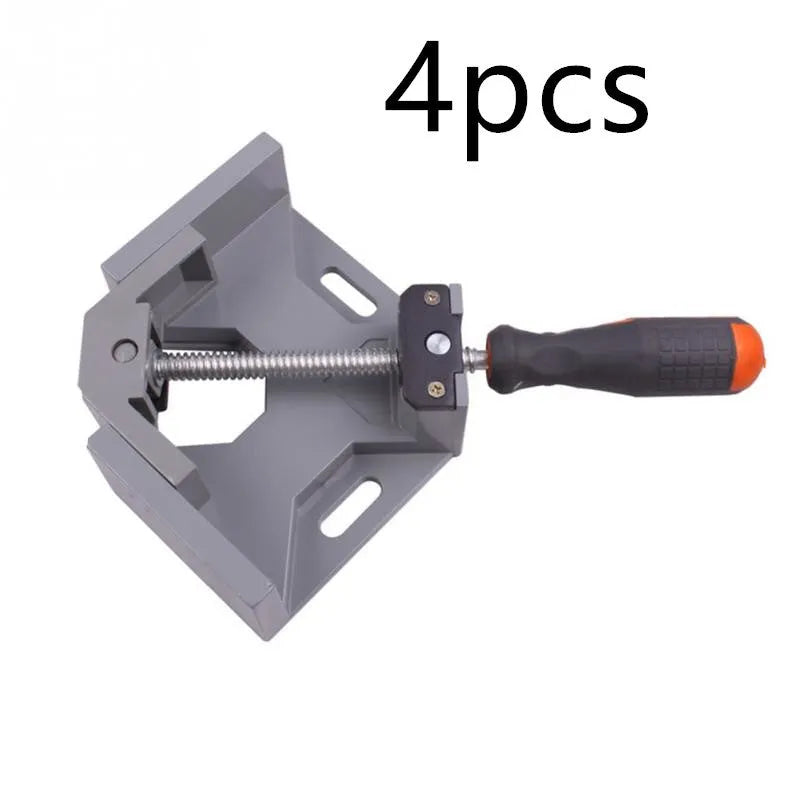Die-cast aluminium alloy 90 degree right angle welding clamp with chrome-plated rod and anti-slip rubber handle, 70mm max opening