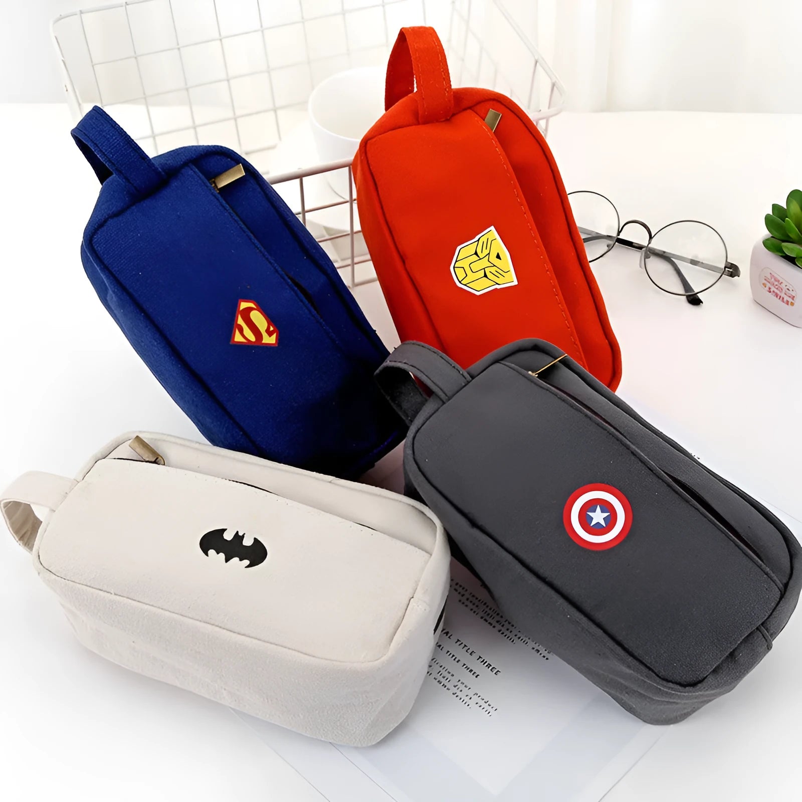 Large capacity multifunctional stationery bag pencil case in grey with drawstring closure, 8 by 9 inches, 7-sided bottom