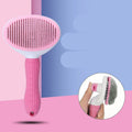 Self-cleaning dog and cat grooming comb with stainless steel needles, ABS non-slip handle, blue or pink, thick or fine needles
