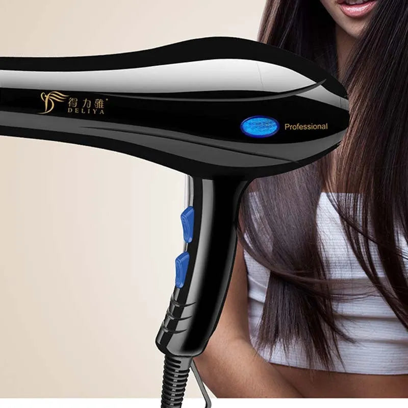Black home hairdressing high-power hair dryer with five speed gears and multiple nozzles