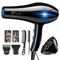 Black home hairdressing high-power hair dryer with five speed gears and multiple nozzles