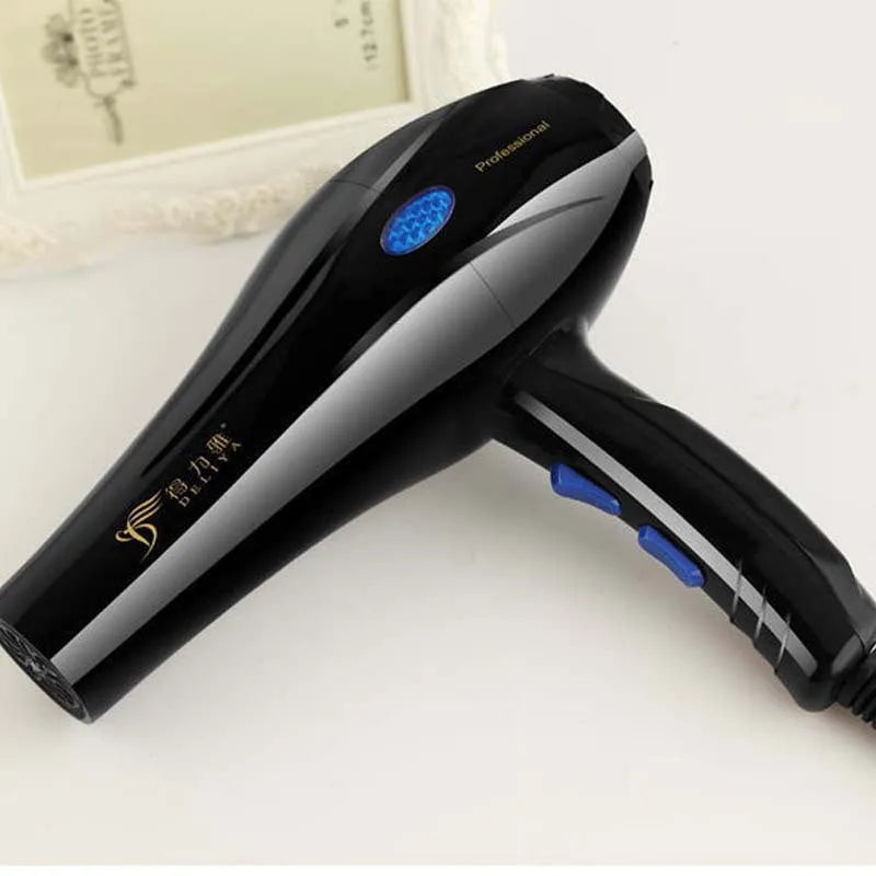 Black home hairdressing high-power hair dryer with five speed gears and multiple nozzles
