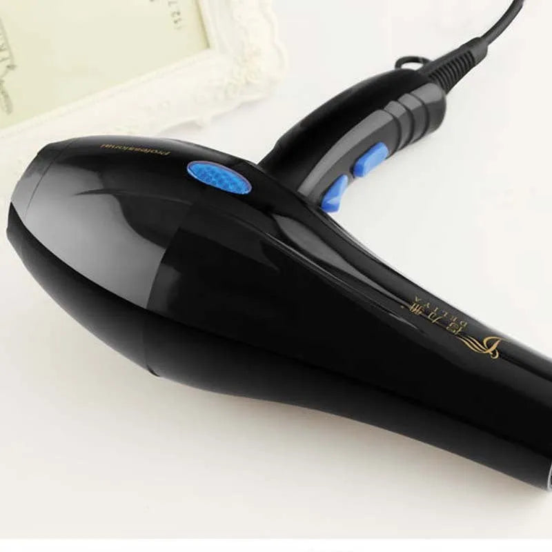 Black home hairdressing high-power hair dryer with five speed gears and multiple nozzles