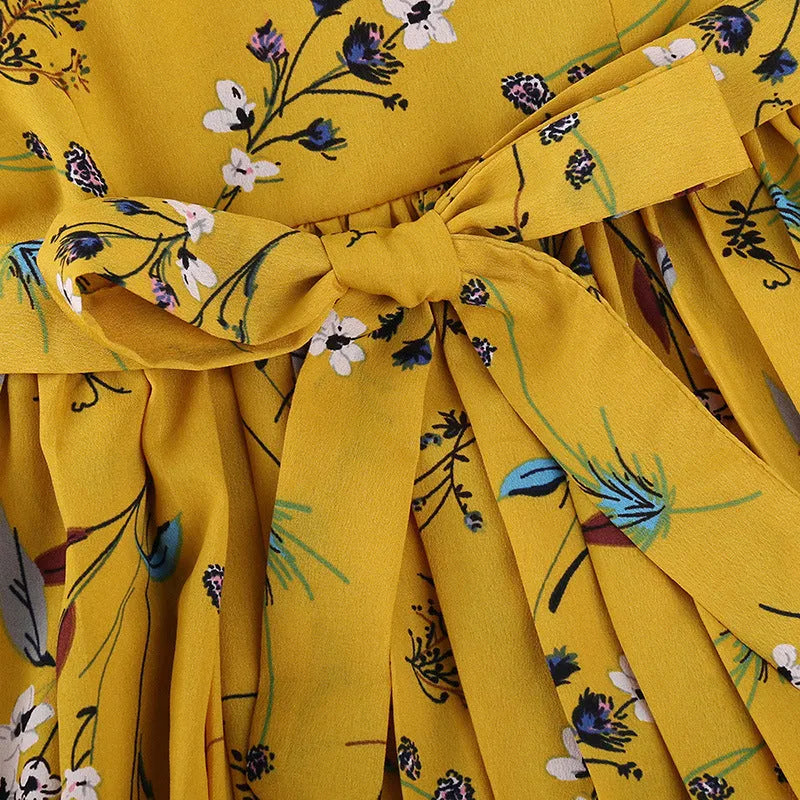 Kids Korean printed long sleeve princess dress in yellow with bow detail, for girls 100-140cm height