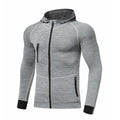 Men's hooded long sleeve running tights in dark grey, plain style, for autumn training
