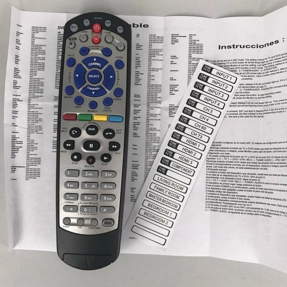 Black flat universal remote control for DISH Network satellite receiver code 20.1