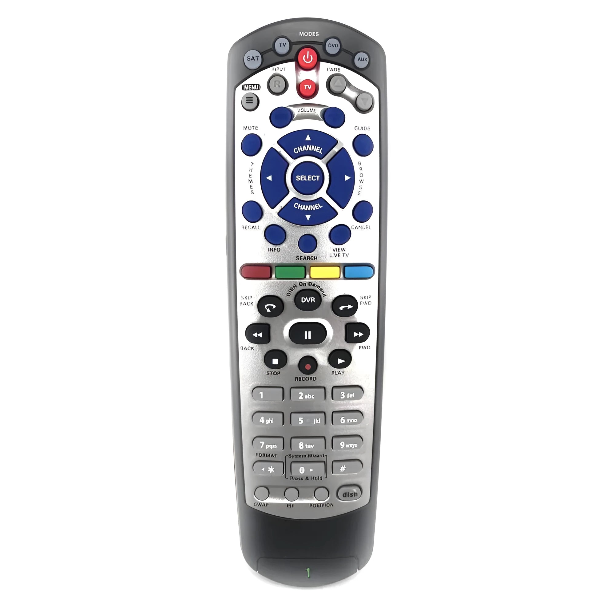 Black flat universal remote control for DISH Network satellite receiver code 20.1
