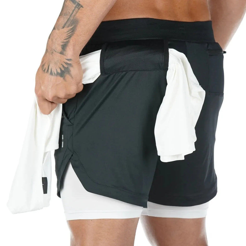 Men's quick-drying double-layer sports shorts, loose mid-waist, moisture-wicking, sizes M to 3XL, six colours