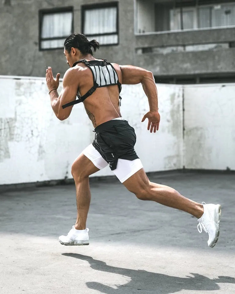 Men's quick-drying double-layer sports shorts, loose mid-waist, moisture-wicking, sizes M to 3XL, six colours