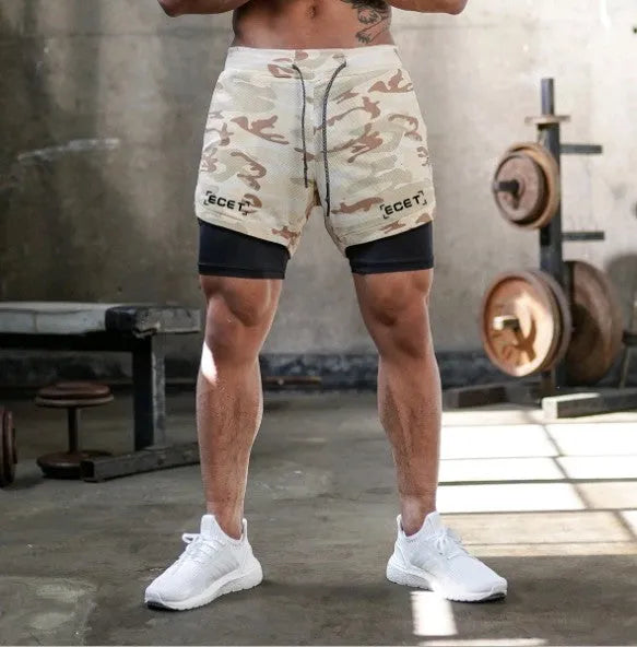 Men's quick-drying double-layer sports shorts, loose mid-waist, moisture-wicking, sizes M to 3XL, six colours