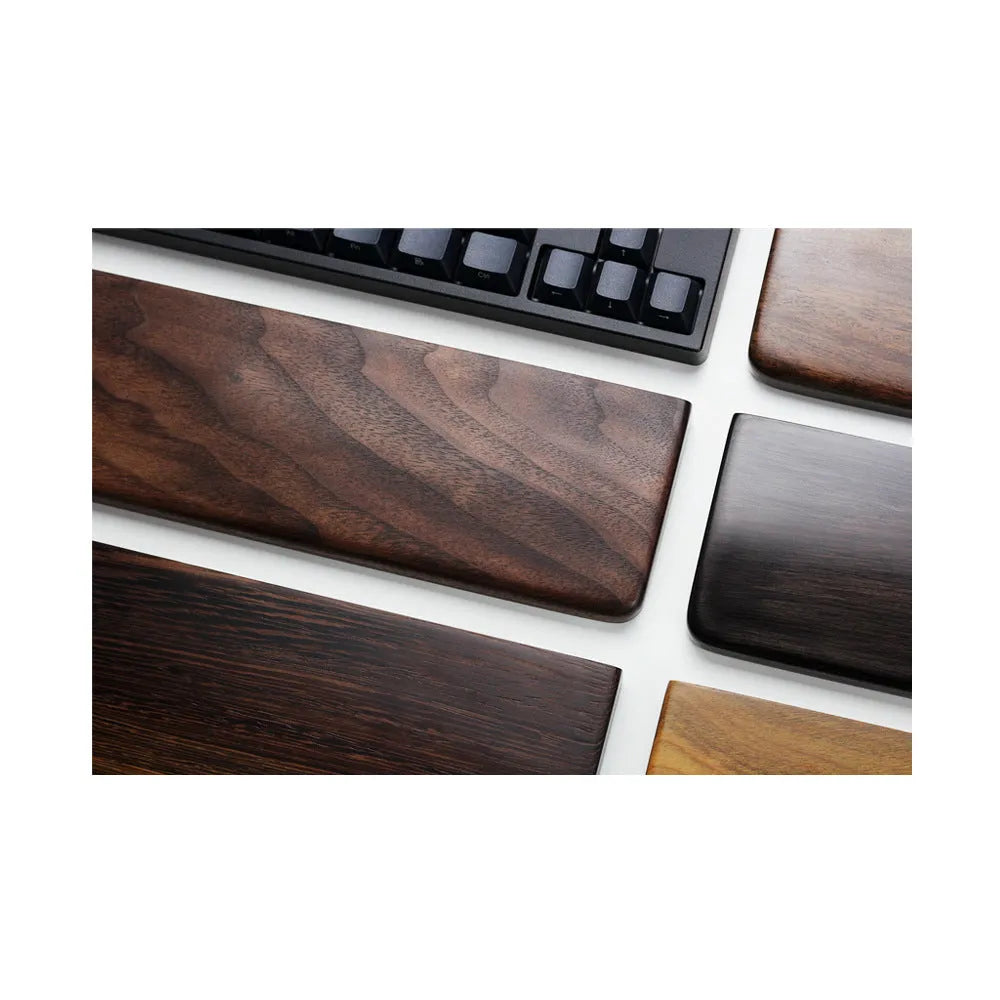Solid black walnut wood mechanical keyboard hand rest with integrated calculator mouse pad, 30cm length for 60-key keyboards