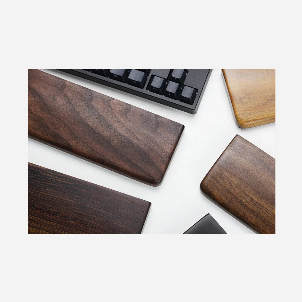 Solid black walnut wood mechanical keyboard hand rest with integrated calculator mouse pad, 30cm length for 60-key keyboards