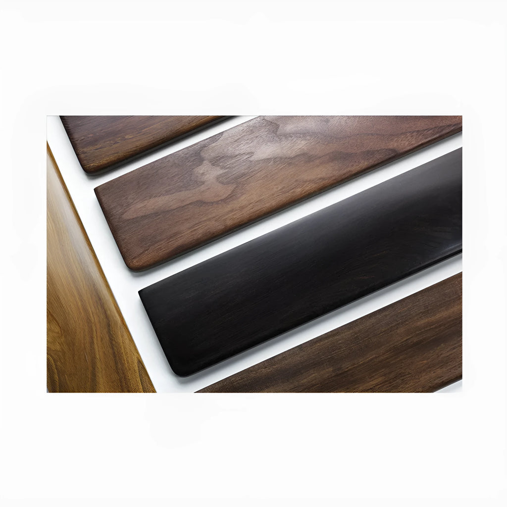 Solid black walnut wood mechanical keyboard hand rest with integrated calculator mouse pad, 30cm length for 60-key keyboards
