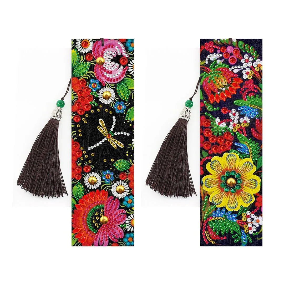 Handmade 5D diamond painting bookmark with pendant on PU material measuring 6x21cm