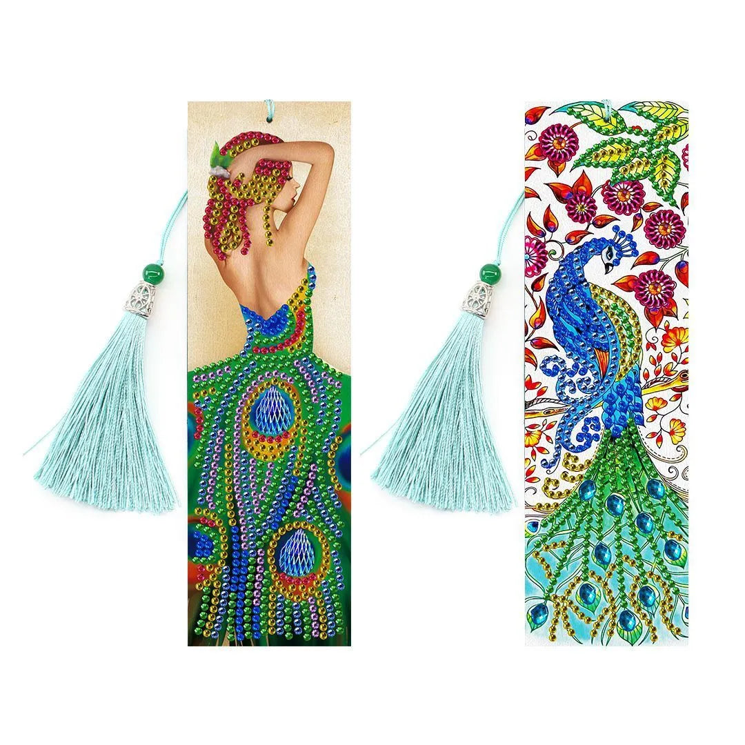 Handmade 5D diamond painting bookmark with pendant on PU material measuring 6x21cm