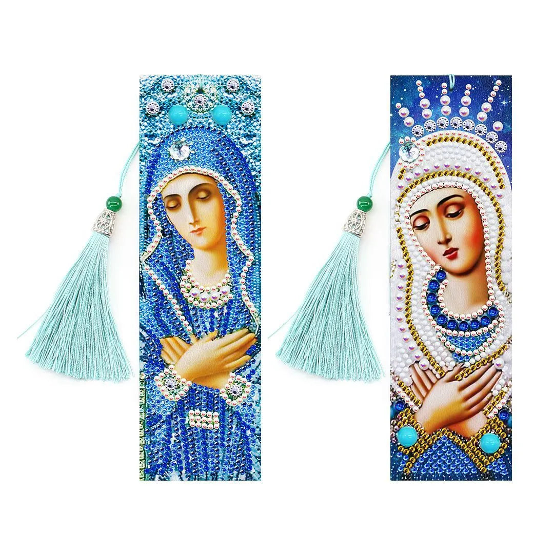 Handmade 5D diamond painting bookmark with pendant on PU material measuring 6x21cm