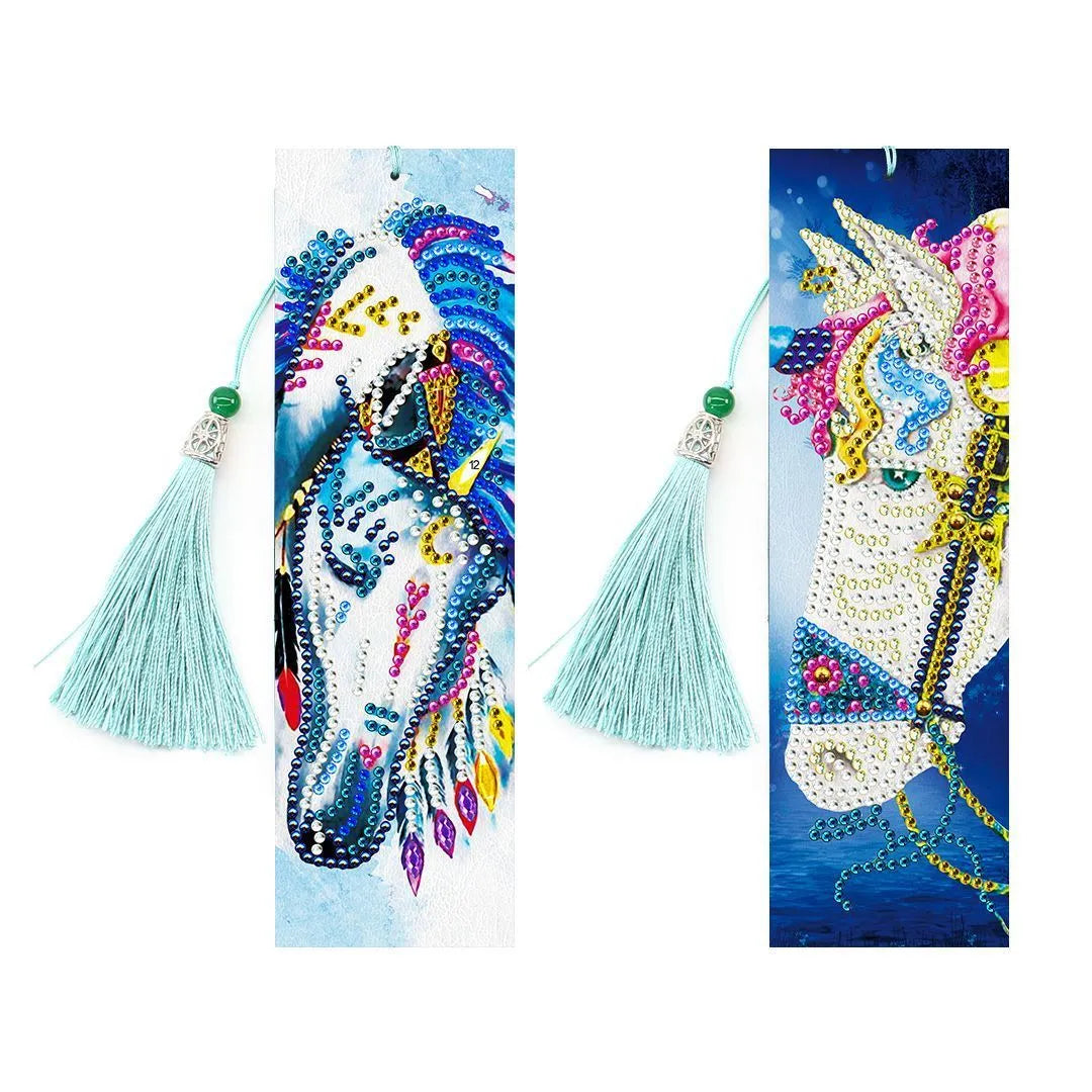 Handmade 5D diamond painting bookmark with pendant on PU material measuring 6x21cm