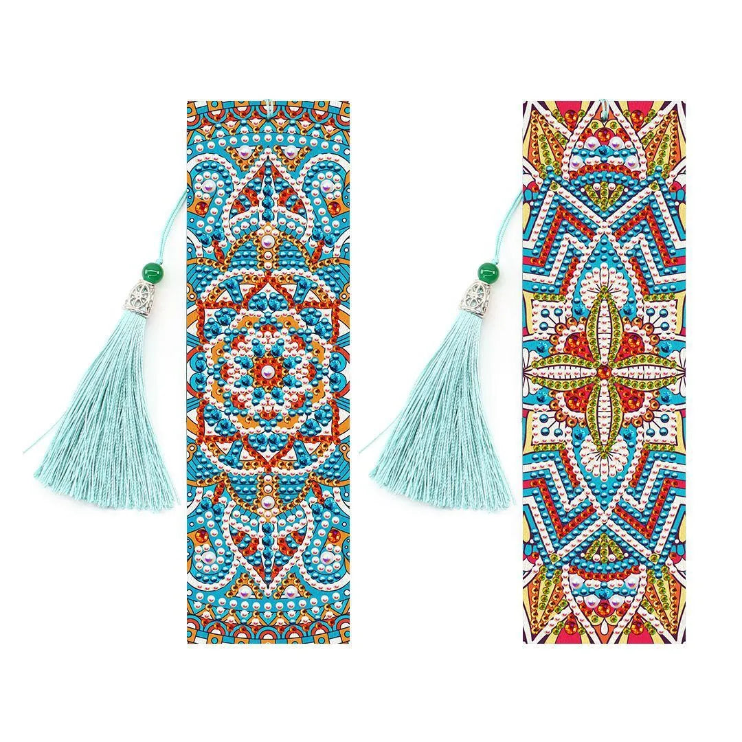 Handmade 5D diamond painting bookmark with pendant on PU material measuring 6x21cm