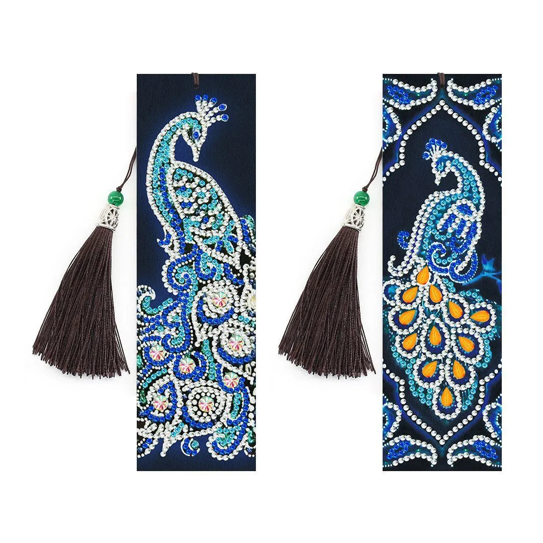 Handmade 5D diamond painting bookmark with pendant on PU material measuring 6x21cm