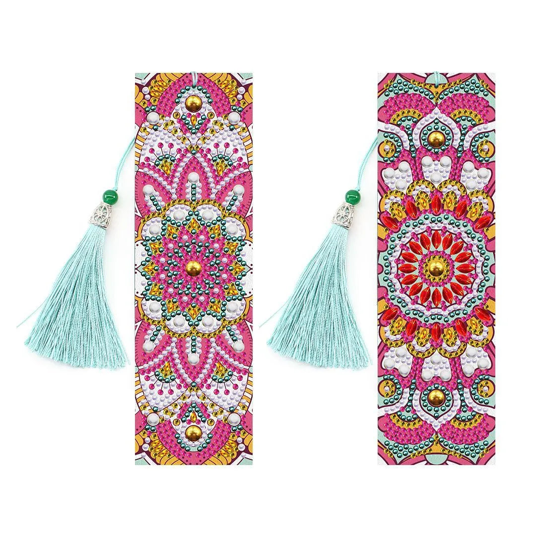 Handmade 5D diamond painting bookmark with pendant on PU material measuring 6x21cm