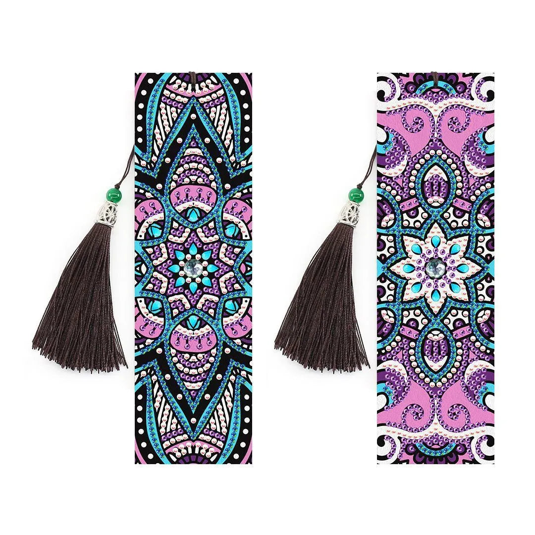 Handmade 5D diamond painting bookmark with pendant on PU material measuring 6x21cm