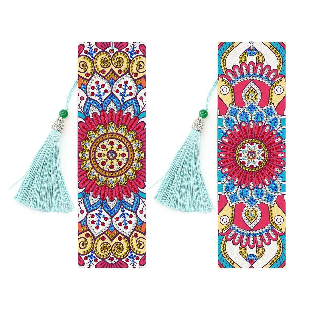 Handmade 5D diamond painting bookmark with pendant on PU material measuring 6x21cm