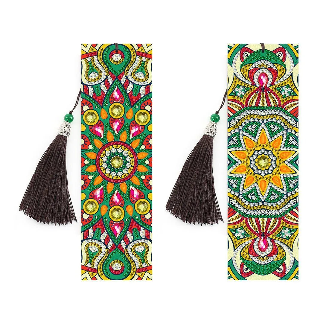 Handmade 5D diamond painting bookmark with pendant on PU material measuring 6x21cm