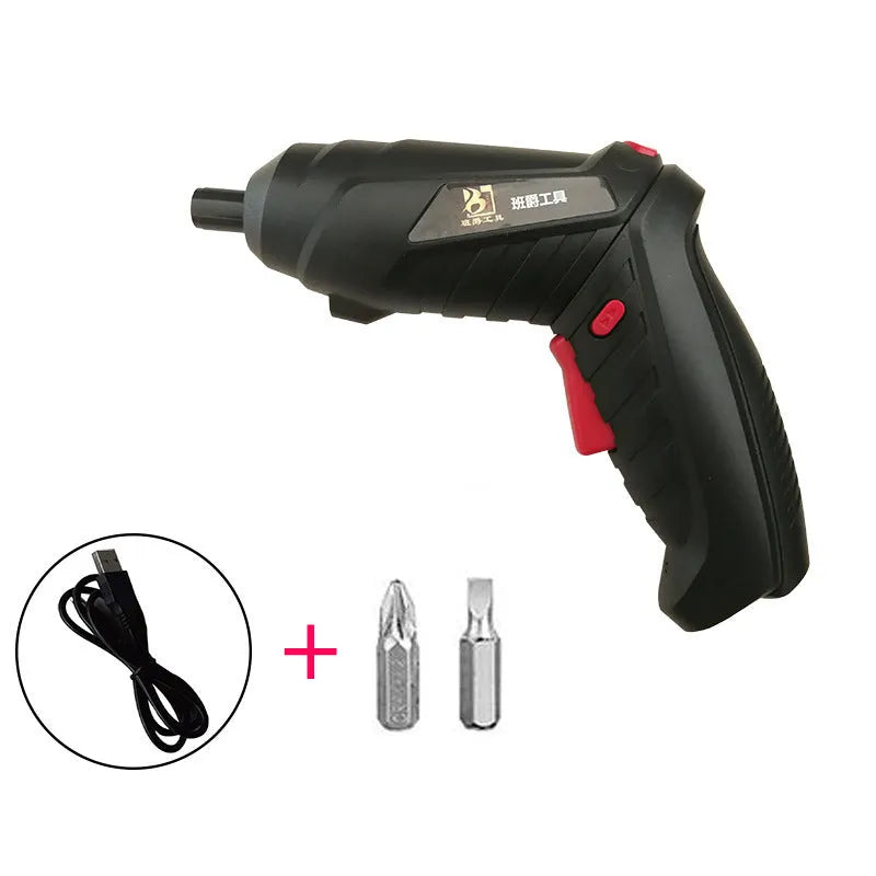 Rechargeable lithium battery mini screwdriver with pistol grip in multiple set configuration options.