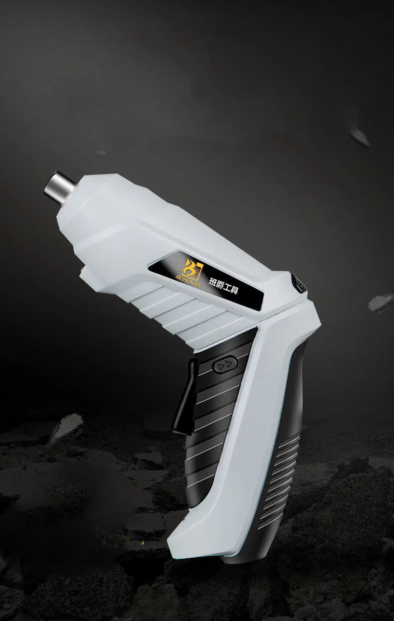 Rechargeable lithium battery mini screwdriver with pistol grip in multiple set configuration options.