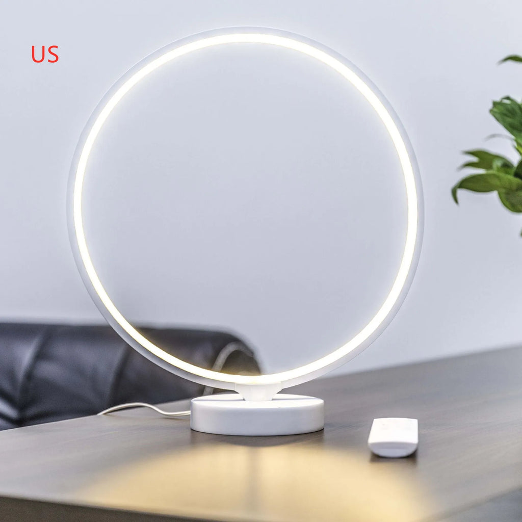 White full moon mood lamp with remote control on table showing warm white and RGB lighting options