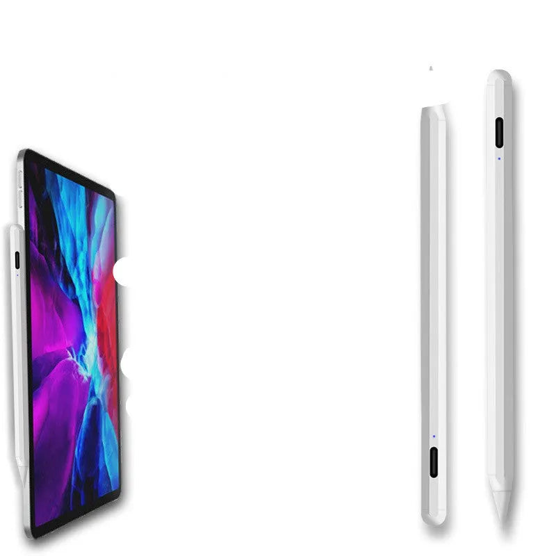 White magnetic suction stylus for Apple iPad 2018 and later models.