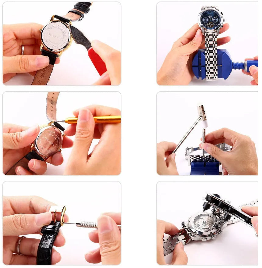 Andu 147-piece watch repair kit in black canvas bag with chrome vanadium steel tools and strap remover