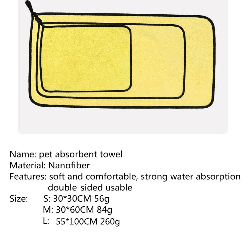 Nano fibre pet absorbent towel in pink, purple, yellow, multi-size options, soft and reversible