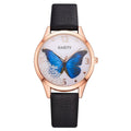 Gaiety ladies wrist watch with removable rhinestone butterfly decoration on leather strap