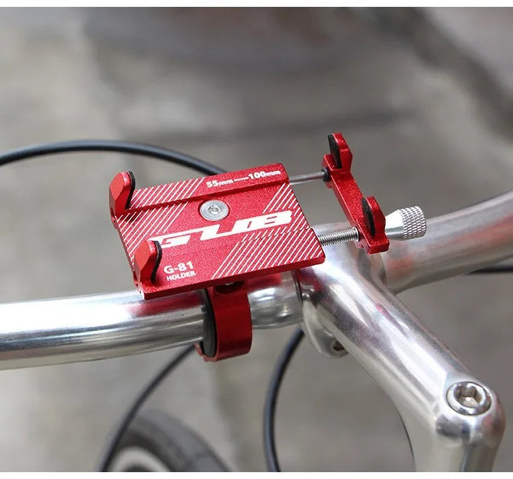 Aluminium bicycle phone holder with 360-degree rotation on handlebar