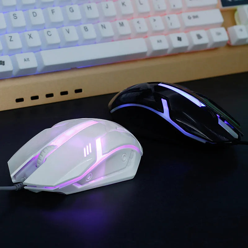 Wired photoelectric USB mouse in black with light-transmitting casing, ergonomic shape, and USB cable