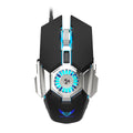 Macro programming RGB luminous chicken wired gaming mouse in black with 6400 DPI, ergonomic design, cooling fan, and USB cable
