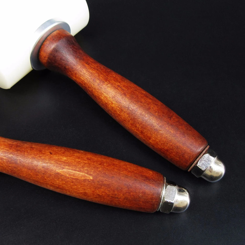 Nylon head leather carving hammer with brown wooden handle for punching and engraving
