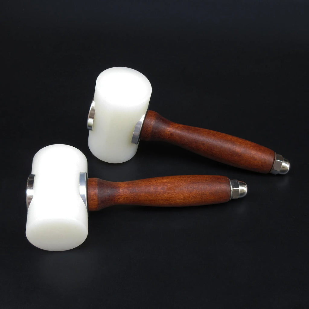Nylon head leather carving hammer with brown wooden handle for punching and engraving