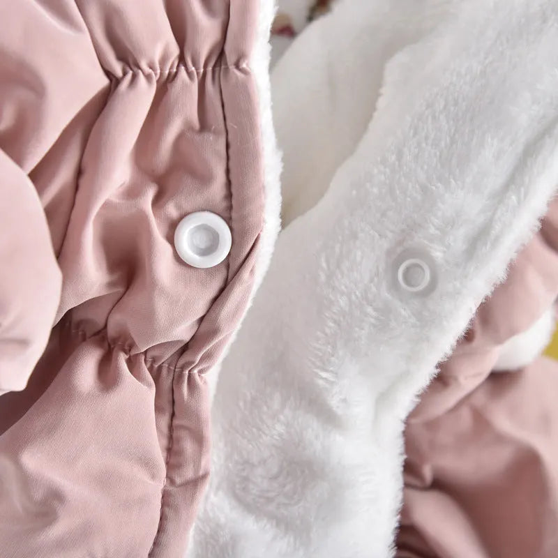 Pink cotton winter pet coat with floral bubble skirt for small to large dogs and cats