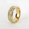 Geometric couple ring with diamond-cut alloy band and artificial gemstone inlay on a white background