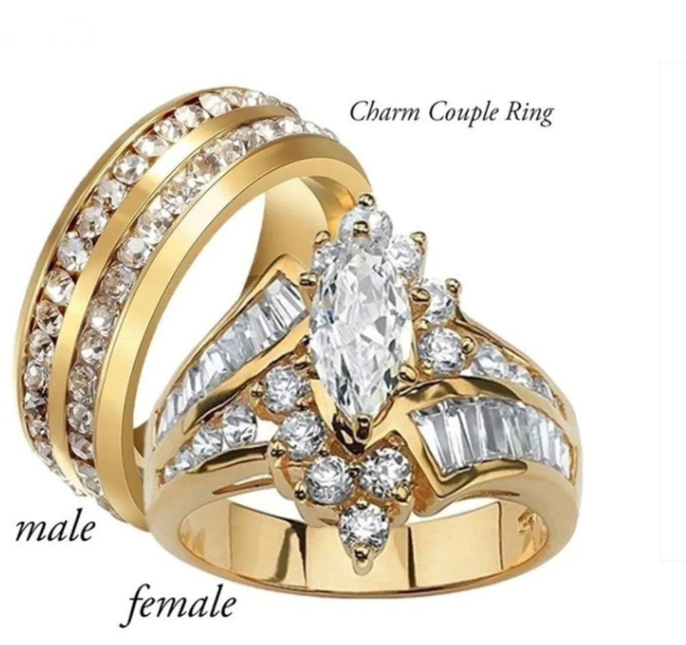 Geometric couple ring with diamond-cut alloy band and artificial gemstone inlay on a white background