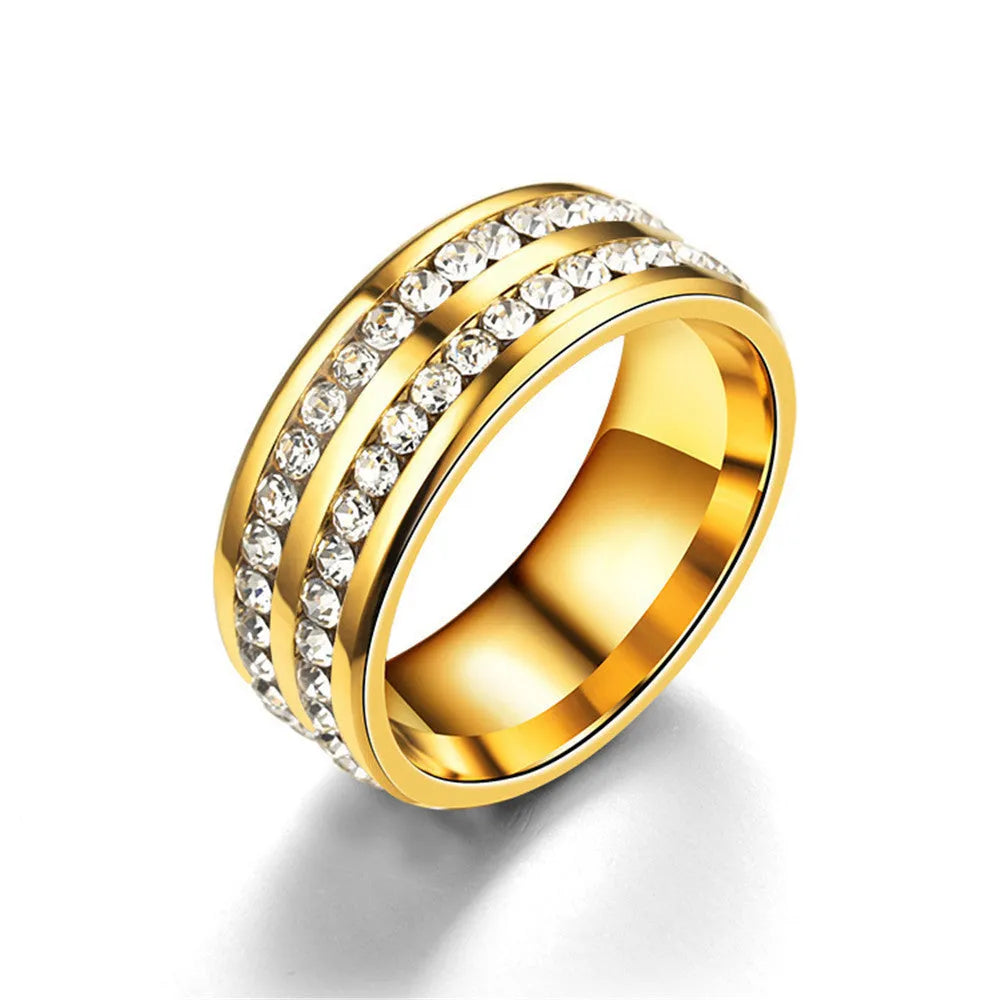 Geometric couple ring with diamond-cut alloy band and artificial gemstone inlay on a white background